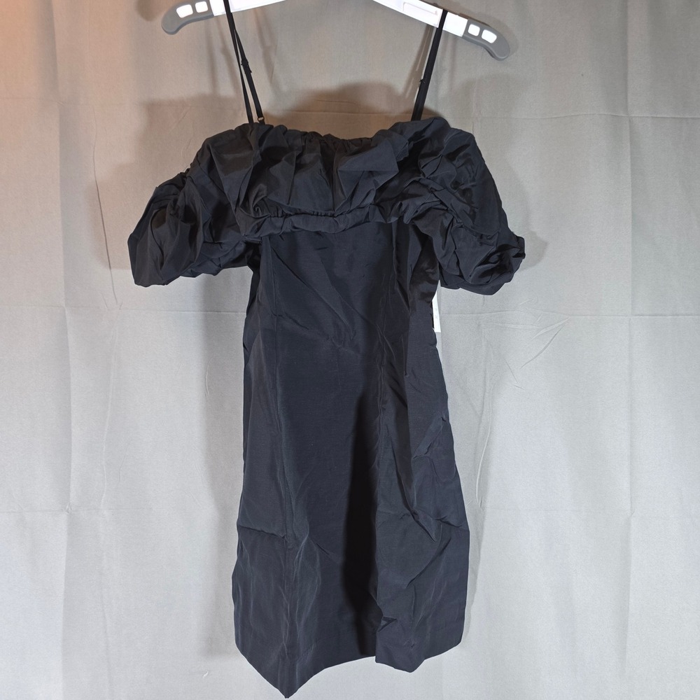 A New Day Womens Black Ruffle Off‎ Shoulder Mini Dress Spaghetti Strap 10 NEW